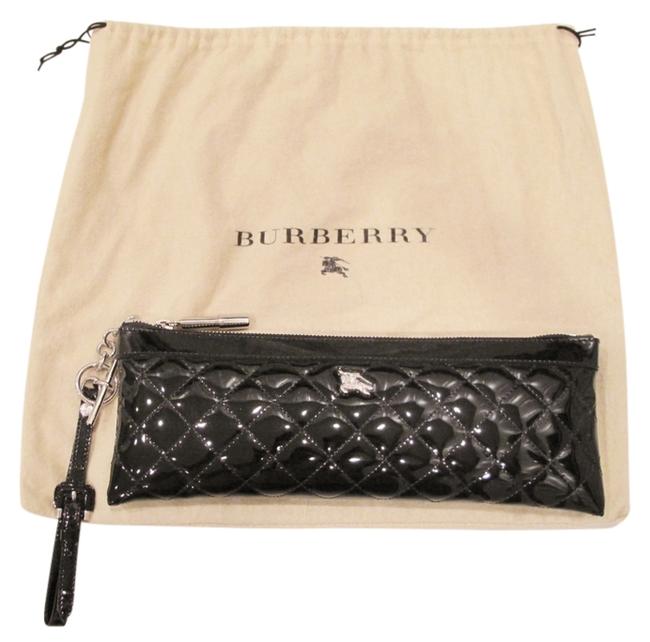 Burberry Made In Italy Quilted Evening Black Patent Leather Clutch