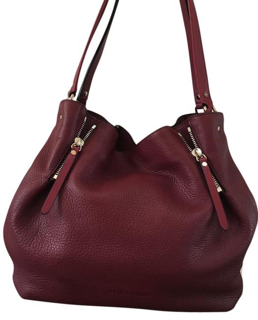 Burberry Maidstone and House Check Canvas Maroon Leather Hobo Bag