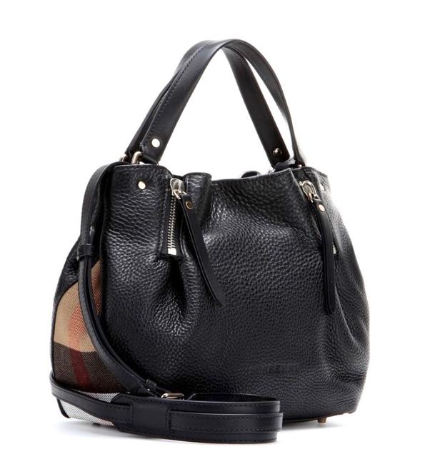 Burberry Maidstone Brit Tote Check Small Satchel Black Leather Cross Body Bag