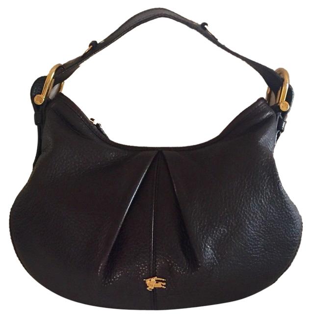 Burberry Malika Porsum Black Pebbled Leather Hobo Bag