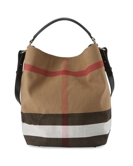 Burberry Medium Ashby Canvas Check and Black Leather Hobo Bag