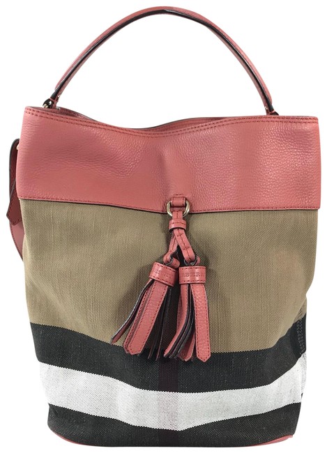 Burberry Medium Ashby Check Cinnamon CanvasLeather Hobo Bag