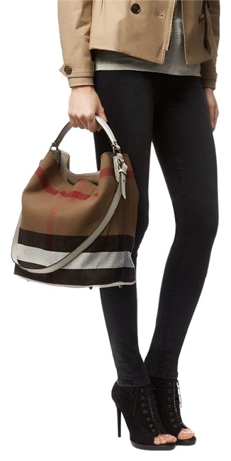 Burberry Medium Ashby House Check Canvas Hobo Bag