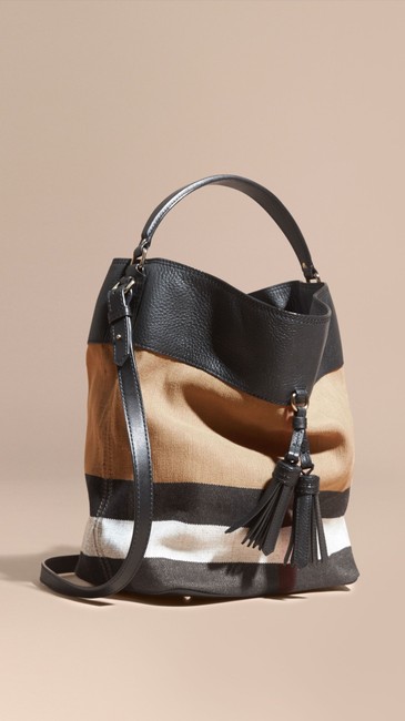 Burberry Medium Ashby Leather Canvas Black Hobo Bag