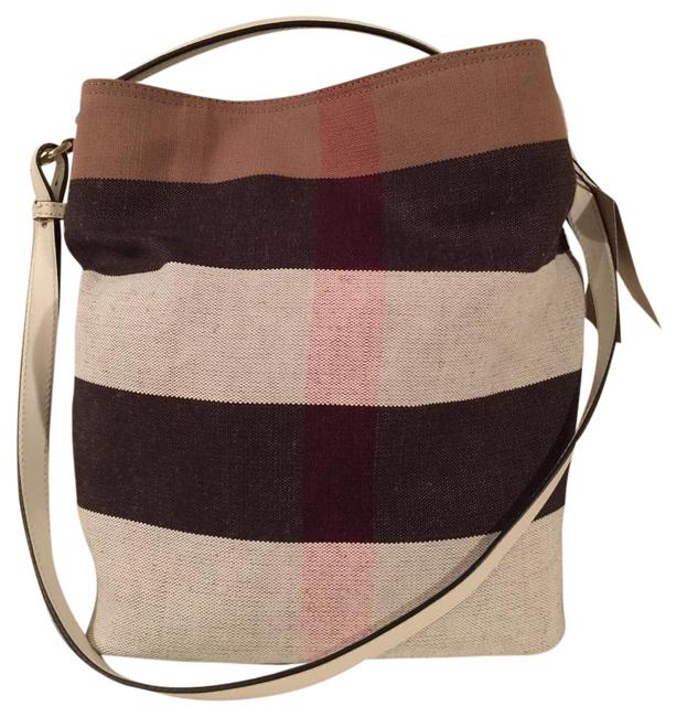 Burberry Medium Mega Check Ashby White Hobo Bag