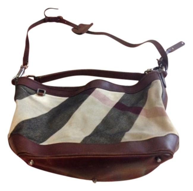 Burberry Mega Check Brown LeatherFabric Cross Body Bag