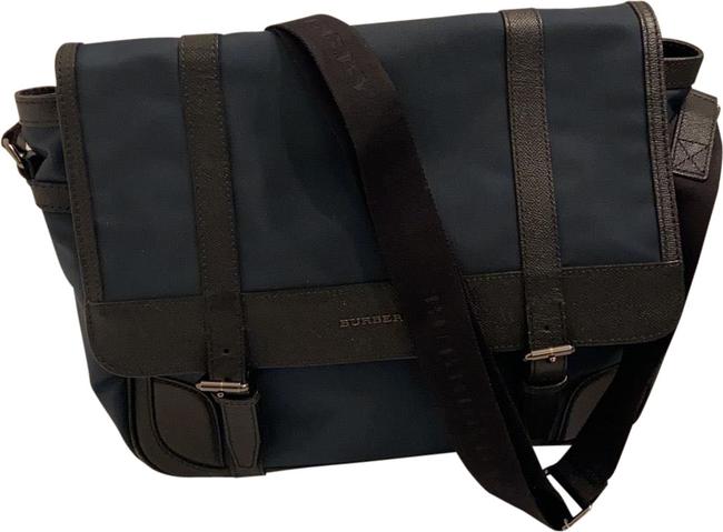 Burberry Messenger Calfskin Ink Blue and Black Nylon Cross Body Bag