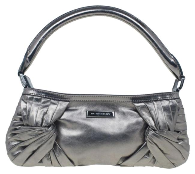 Burberry Metallic Calfskin Mini Sling Silver Leather Clutch
