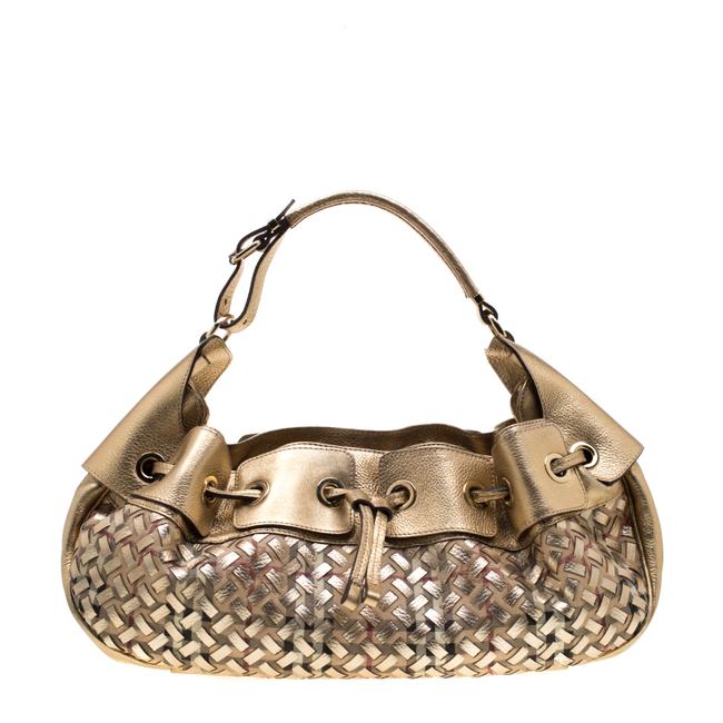 Burberry Metallic Super Nova Check Pvc Mini Warrior Gold Leather Hobo Bag
