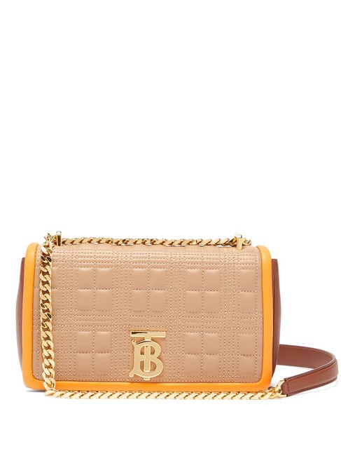 Burberry Mf Lola Quilted Taupe Leather Cross Body Bag