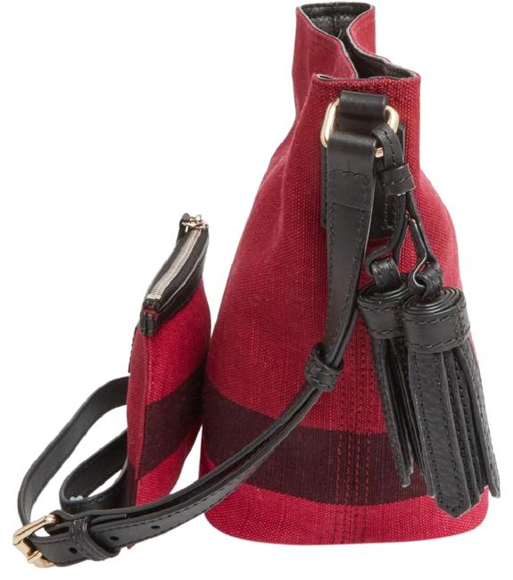Burberry BucketMini AshbyPlum CanvasLeather Trim Cross Body Bag