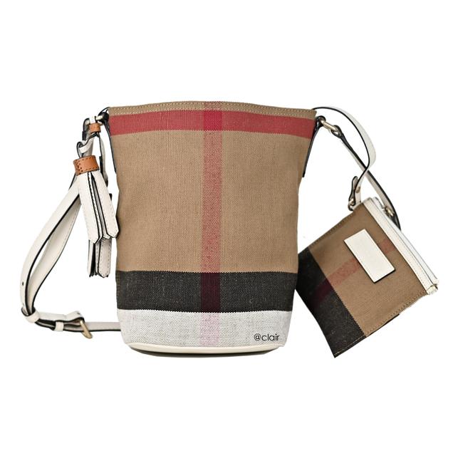 Burberry Mini Ashby Check White Canvas and Leather Cross Body Bag