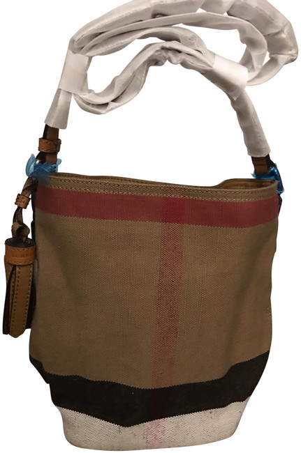 Burberry Bucket Mini Ashby House Check Saddle Brown Canvas Cross Body Bag
