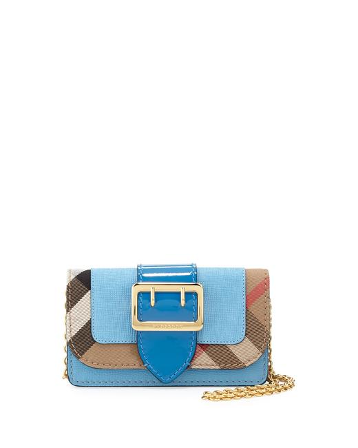 Burberry Mini Buckle Mineral Blue Leather Cross Body Bag