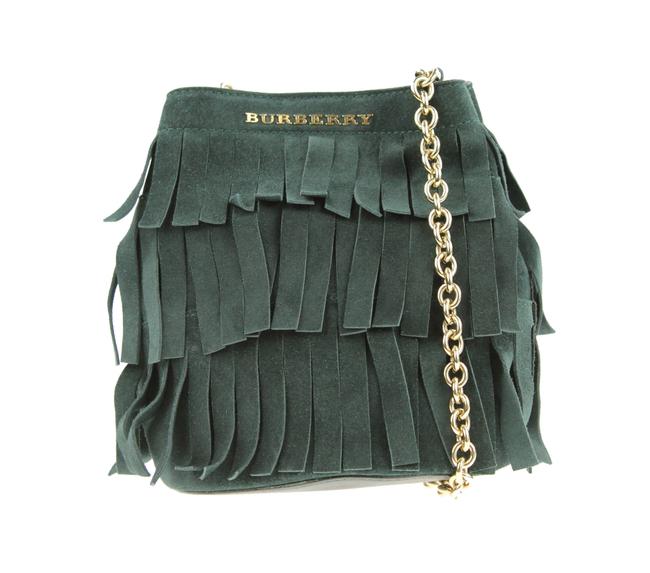 Burberry Bucket Mini Fringe Green Suede Cross Body Bag