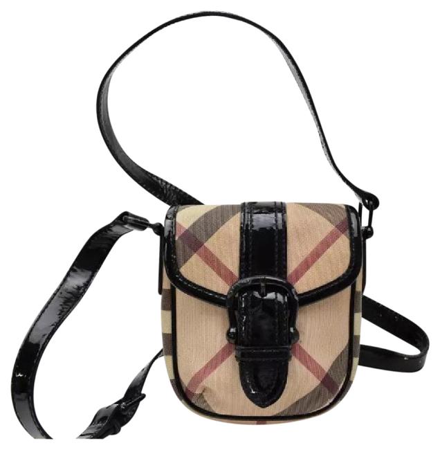Burberry Shoulder Mini Nova Check Line Black Patent Cross Body Bag