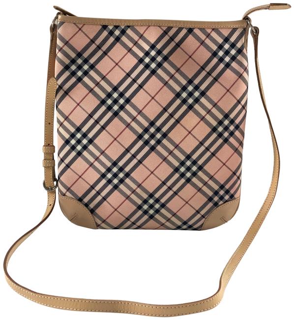 Burberry Mix White Pink Beige Black Woven CanvasLeather Cross Body Bag