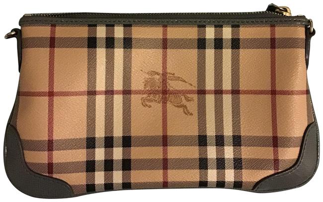 Burberry Monogram Leather Light Brown Canvas Cross Body Bag