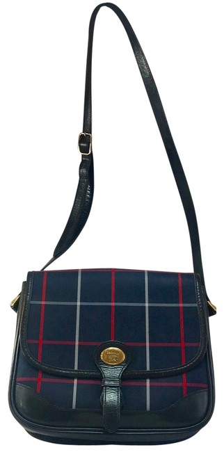 Burberry NavyRedGoldBlack CanvasLeather Cross Body Bag