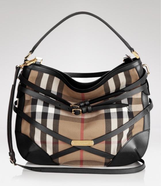 Burberry New Bridle House Check Dutton Handbag Black Hobo Bag