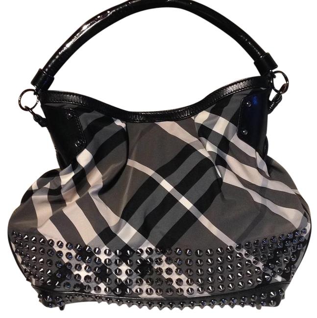 Burberry New Check with Studs Black Leather and Canvas Hobo Bag