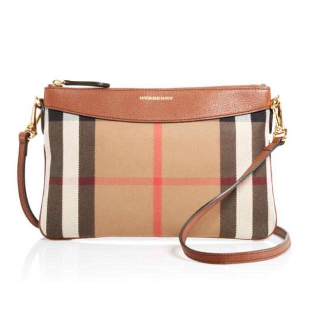 Burberry New Housecheck Derby Peyton Tan Cross Body Bag