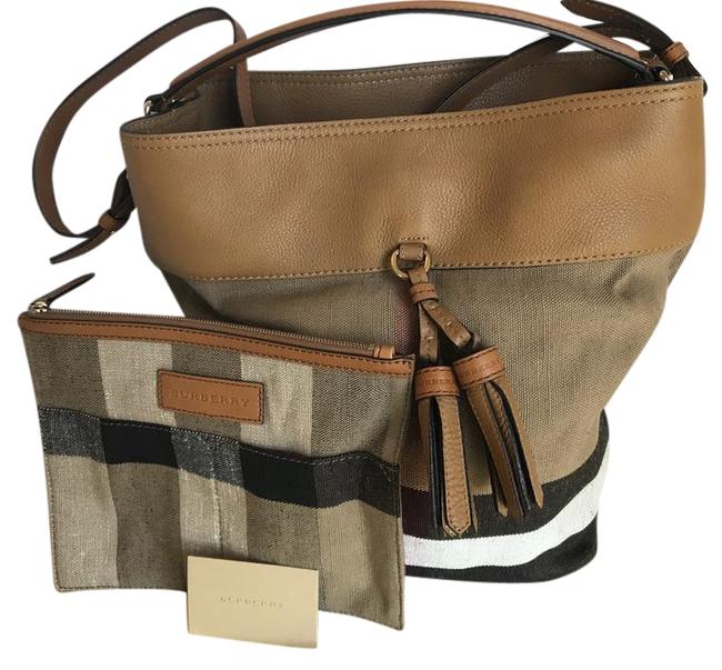 Burberry New Medium Ashby In Check Saddle Brown Canvas and Leather Hobo Bag