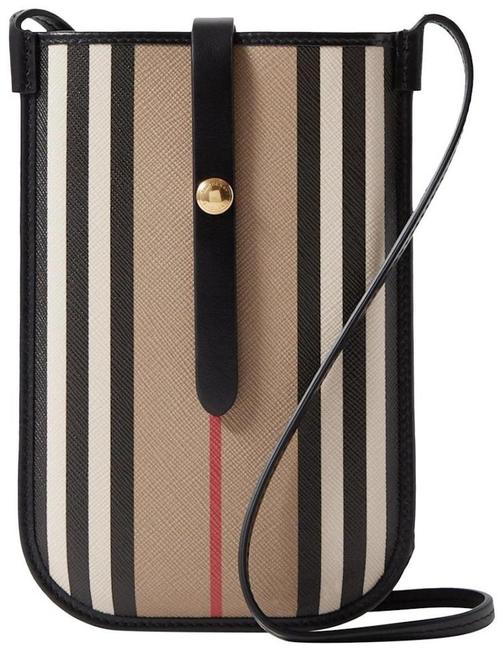 Burberry New Striped Phone Mini Purse Black Multi Leather Cross Body Bag