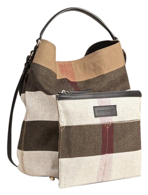 Burberry New with The Medium Ashby In Check And CanvasLeather Cross Body Bag
