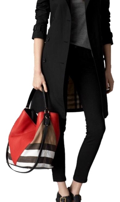 Burberry Bucket New Without Tag Chevron Canvas and Leather Hobo Bag