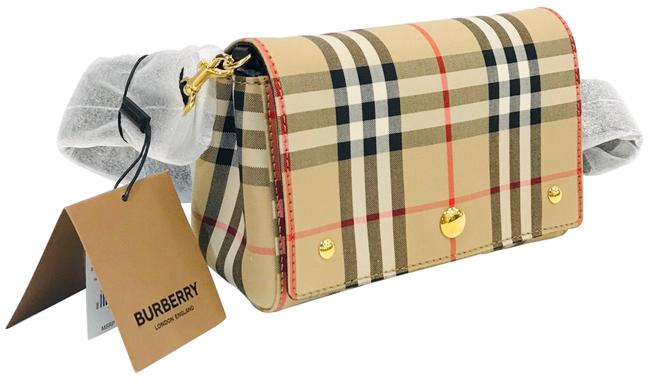 Burberry Note Hackberry Vintage Check Ps Leather and Cotton Cross Body Bag
