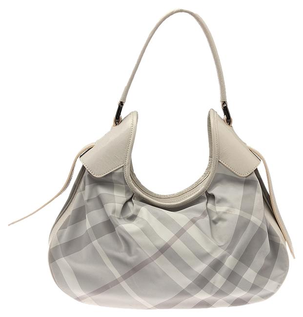 Burberry Nova Check and Calf 29284 Light Grey NylonLeather Hobo Bag