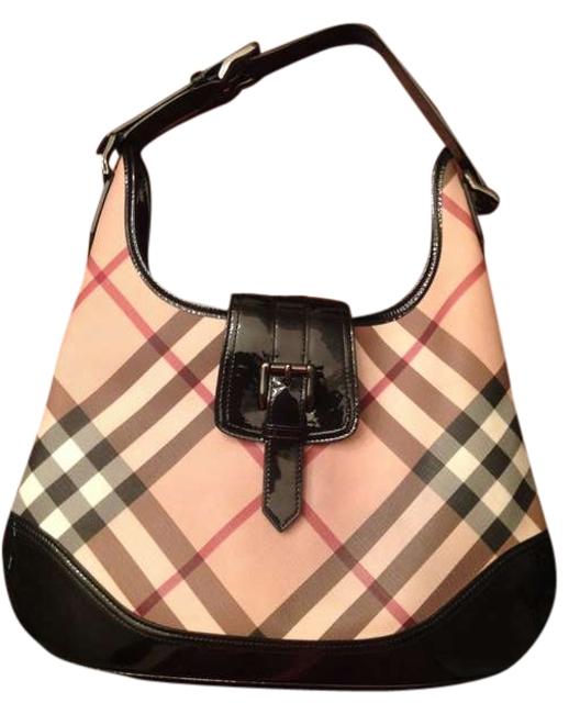 Burberry Nova Check Brook Black Leather Hobo Bag
