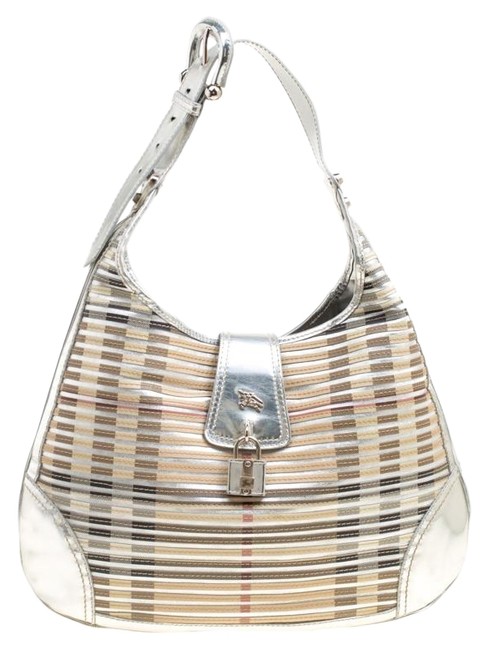Burberry Nova Check Brooke Silver Leather Pvc Hobo Bag