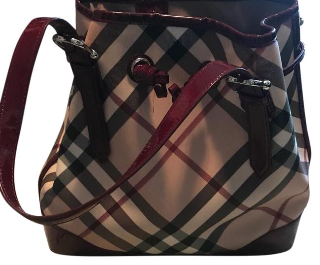 Burberry Bucket Nova Check Red and Black Canvas Leather Hobo Bag