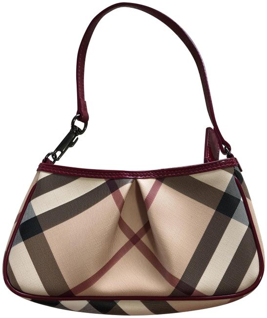 Burberry Nova Check Coated Canvas Pink Leather Clutch