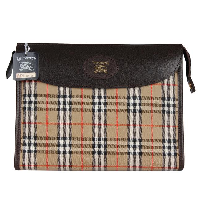 Burberry Nova Check Leather 7045 Brown Canvas Clutch