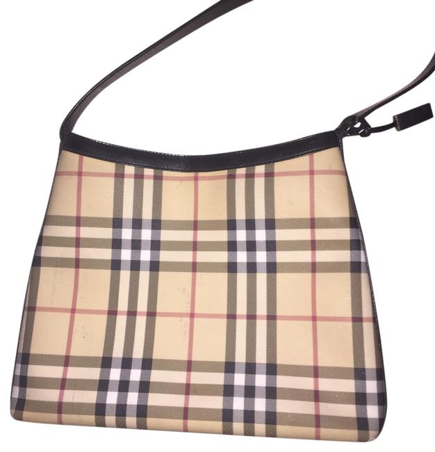 Burberry Nova Check Pattern LeatherCotton Hobo Bag