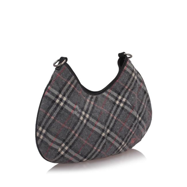 Burberry Nova Check Woold Black Leather Hobo Bag