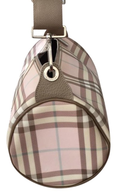 Burberry Nova Lola Barrel Pink and Beige Check Leather Hobo Bag