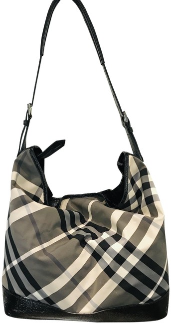 Burberry Nova Plaid Grey Coated Canvas Hobo Bag