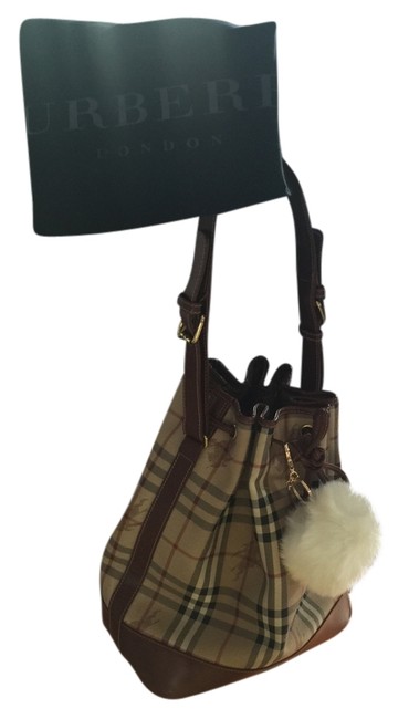 Burberry Nova Plaid with Brown Leather and Coated Canvas Hobo Bag