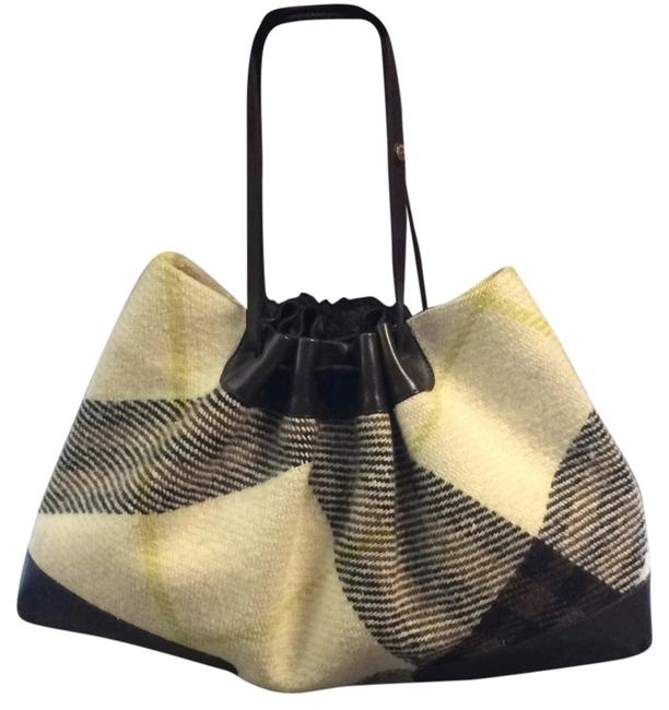 Burberry Novacheck Brown Wool Tweed Leather Hobo Bag