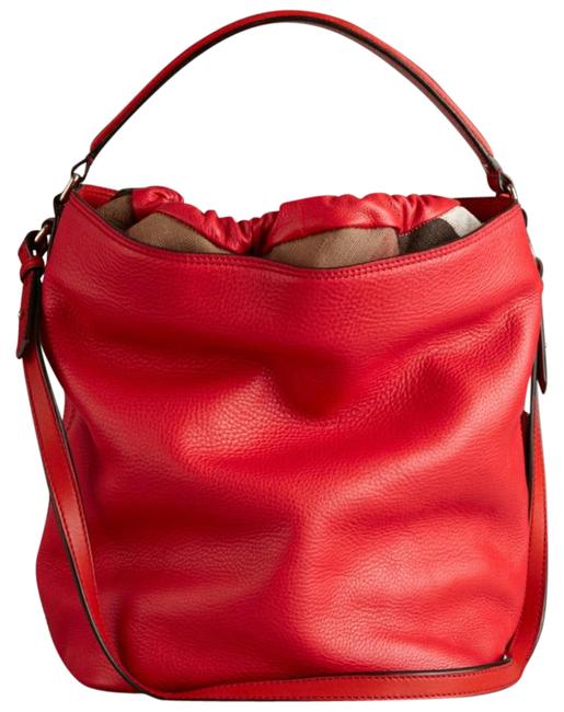 Burberry W Nwts Ashby House Check Medium WStrap Red Leather Hobo Bag