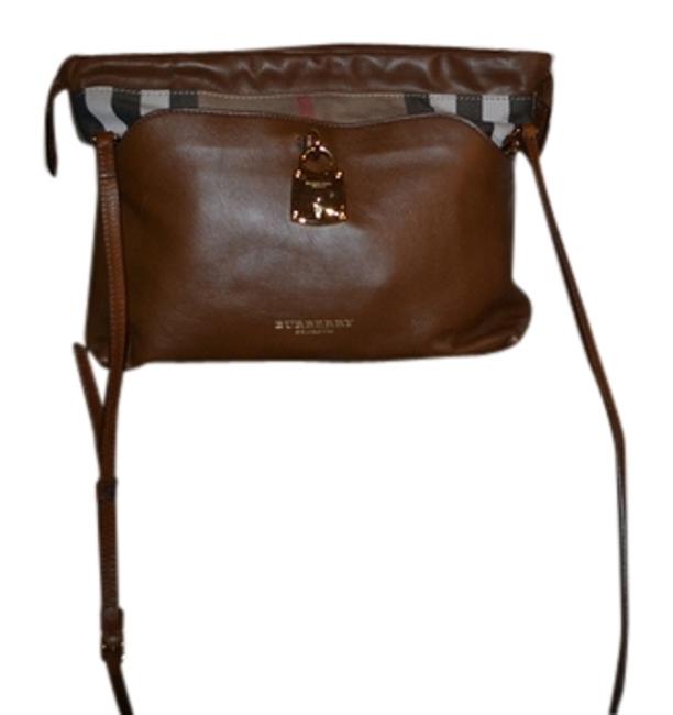 Burberry Ochre Brown LeatherCheck Pattern Clutch