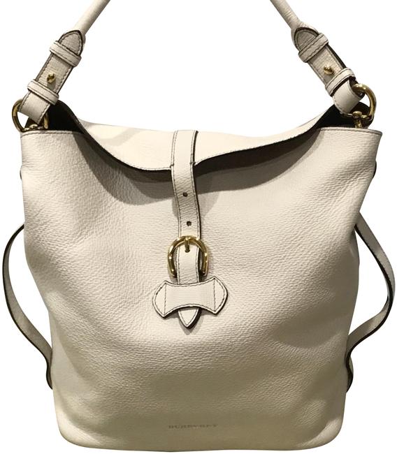 Burberry Off White Calfskin Leather Hobo Bag