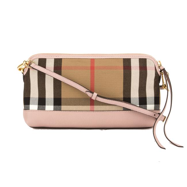 Burberry Orchid Leather and House Check Abingdon Pink Canvas Clutch