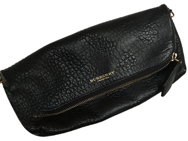 Burberry Clutch Petal Black Calf Grain Leather Cross Body Bag
