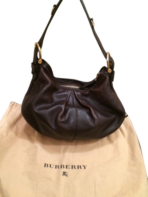 Burberry Petite Small Dark Brown Sturdy Leather Hobo Bag