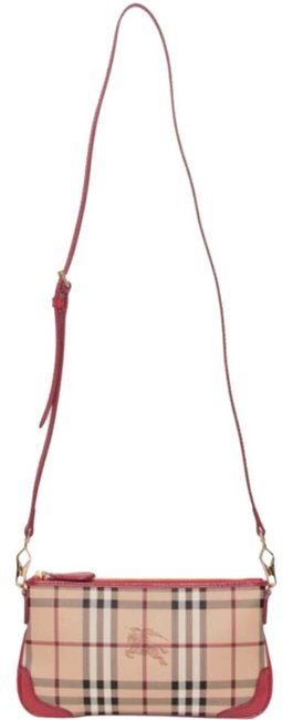 Burberry Peyton BeigeRed Leather Cross Body Bag